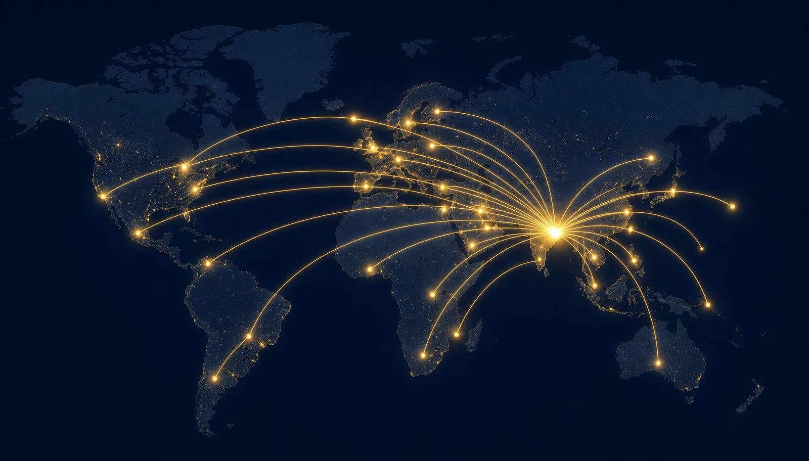 World map with connections from India
